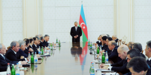 President Ilham Aliev addressing a meeting of the cabinet of Ministers in Baku on 15 January 2013.