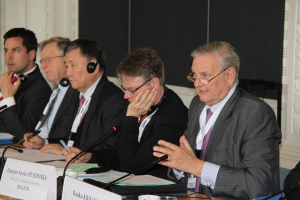 Francois-Xavier de Donnea presenting a report of the Ad Hoc Committee on Transparency and Reform of the OSCE at the Bureau of the OSCE Parliamentary Assembly in Copenhagen on 15 April 2013. Picture courtesy of the OSCE PA